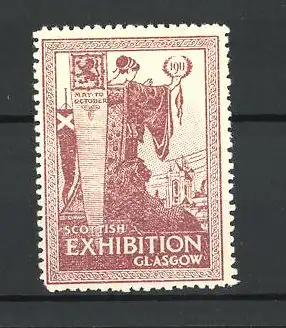 Reklamemarke Glasgow, Scottish Exhibition 1911, Göttin blickt zum Ort, braun