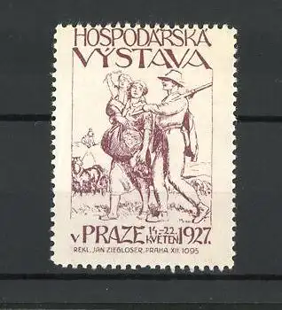 Reklamemarke Prag-Praze, Hospodarska Vystava 1927, Bauern bei der Ernte