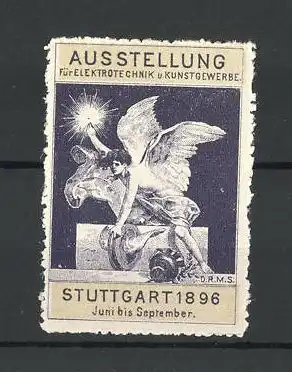 Reklamemarke Stuttgart, Ausstellung für Elektrotechnik und Kunstgewerbe 1896, Fabelwesen