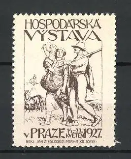 Reklamemarke Prag-Praze, Hospodarska Vystava 1927, Bauern bei der Ernte