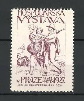 Reklamemarke Prag-Praze, Hospodarska Vystava 1927, Bauern bei der Ernte