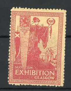 Reklamemarke Glasgow, Scottish Exhibition 1911, Göttin am Ortsrand, rot