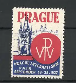 Reklamemarke Prag-Prague, International Fair 1927, Stadttor & Messelogo