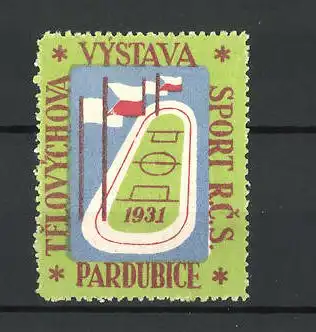 Reklamemarke Pardubice, Vystava Telovychova Sport R.C.S. 1931, Stadion mit Fussballplatz