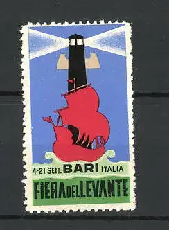 Reklamemarke Bari, Fiera Del Levante, Leuchtturm und Segelschiff