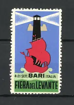 Reklamemarke Bari, Fiera Del Levante, Leuchtturm & Segelschiff