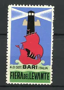 Reklamemarke Bari, Fiera Del Levante, Segelschiff und Leuchtturm