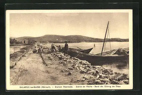 AK Barlaruc-les-Bains, Station Thermale, Scéne de Peche, Bord de l'Etang de Thau