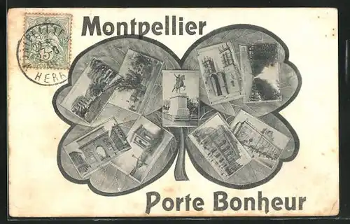 AK Montpellier, Porte Bonheur, Ortsansichte in einem Vierblattklee