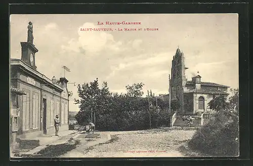 AK Saint-Sauveur, La Mairie et l'Eglise