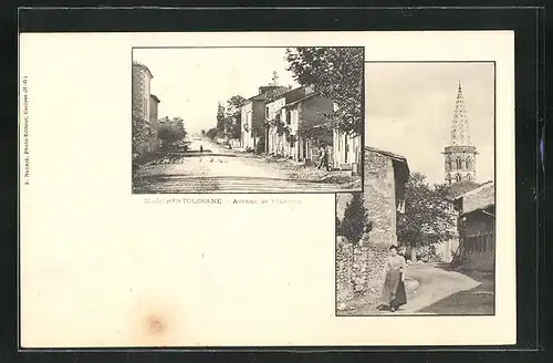 AK Martres-Tolosane, Avenue de Roussens et Eglise