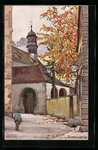 Künstler-AK Richard Wagner: Würzburg, Partie an der Bernarduskirche