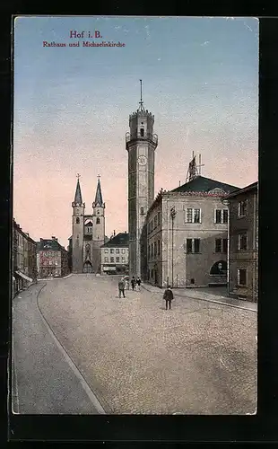 AK Hof i. B., Rathaus und Michaeliskirche