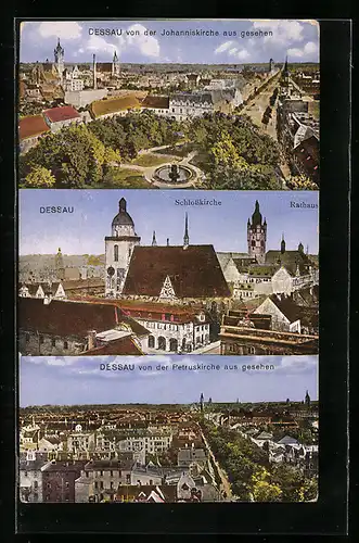 AK Dessau, Ortsansichten von der Johannis- und der Petruskirche aus, Teilansicht mit Rathaus
