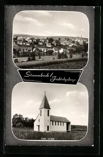 AK Stammbach /Fichtelgeb., Kath. Kirche, Ortsansicht von einem Feld