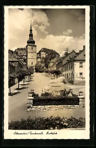 AK Schauenstein /Frankenwald, Marktplatz mit Denkmal und Kirche