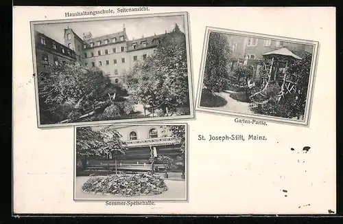 AK Mainz, St. Joseph- Stift, Sommer-Speisehalle, Garten-Partie