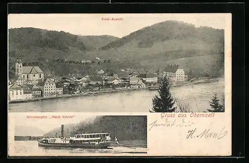 AK Obernzell, Salondampfer Marie Valerie, Ortsansicht