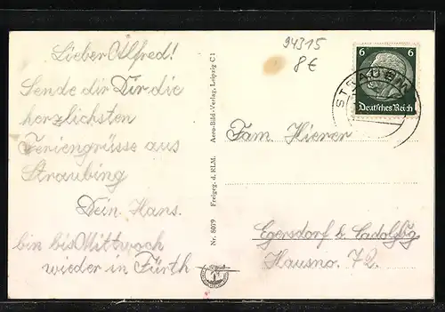 AK Straubing, Ortsansicht vom Flugzeug aus