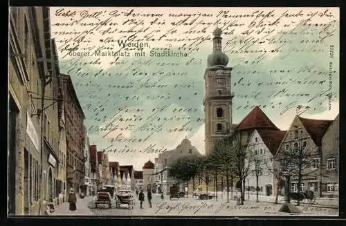 AK Weiden, Oberer Marktplatz mit Stadtkirche
