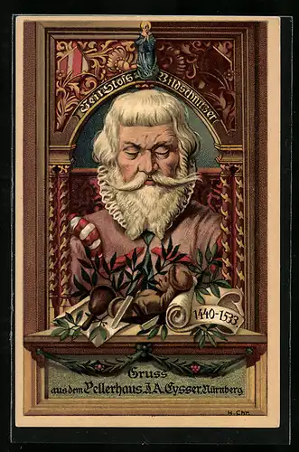 Lithographie Nürnberg, Pellerhaus J. A. Eysser, Bildschnitzer Veit Stoss