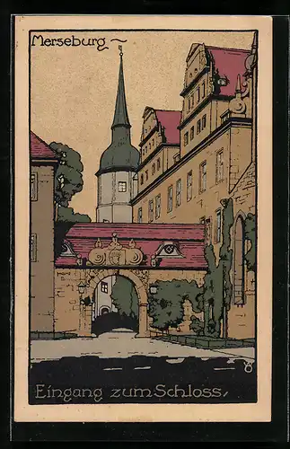 Steindruck-AK Merseburg, Eingang zum Schloss