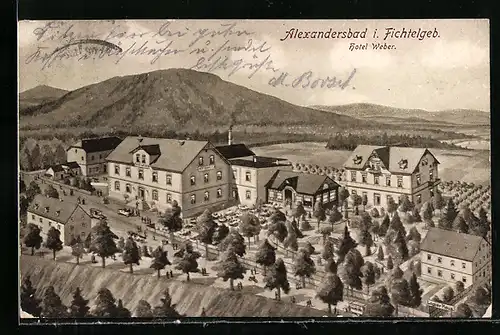 AK Alexandersbad i. Fichtelgeb., Hotel Weber aus der Vogelschau