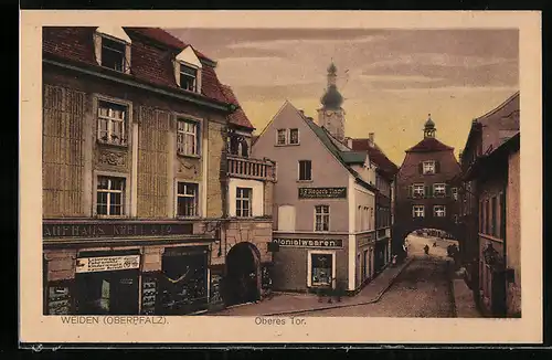 AK Weiden, Oberes Tor mit Kolonialwarenhandlung, Kaufhaus Krell und Co.