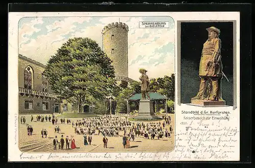 AK Bielefeld, Sparrenburg, Standbild d. Gr. Kurfürsten, Kaiserbesuch zur Einweihung 1900