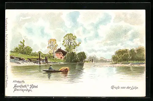 Lithographie Steinkirchen, Somfleth`s Hotel, Lühe