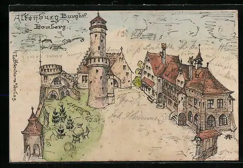 Künstler-AK Bamberg, Altenburg, Burghof