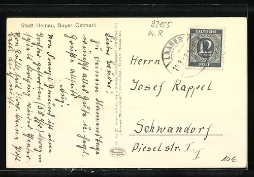 AK Hemau, Oberer Stadtplatz mit Kirche