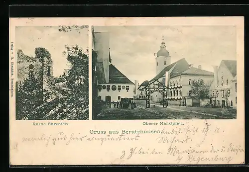 AK Beratzhausen, Ruine Ehrenfels, Oberer Marktplatz