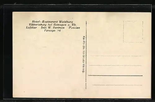 AK Remagen a. Rh., Hotel Waldburg a. d. Viktoriaberg, Inh. W. Bertram