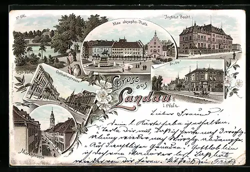 Lithographie Landau i. Pfalz, Institut Becht, An 44, Max Josephs-Platz