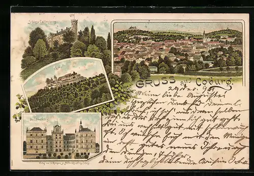 Lithographie Coburg, Gesamtansicht, Veste, Schloss Callenberg