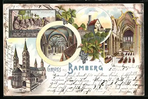 Lithographie Bamberg, Innenansicht des Doms, Ölberggruppe in der St. Getreu-Kirche, Altenburg