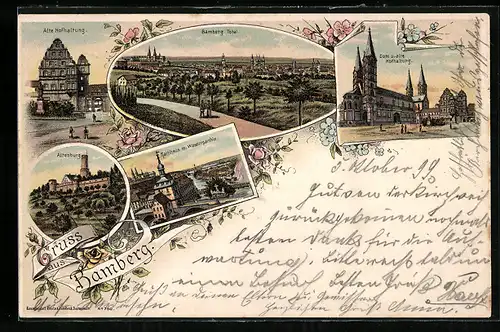 Lithographie Bamberg, Alte Hofhaltung, Dom, Altenburg