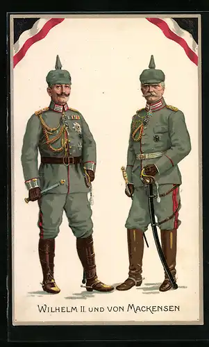 Lithographie Kaiser Wilhelm II. und Heerführer von Mackensen