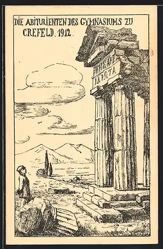 Künstler-AK Crefeld, Die Abiturienten des Gymnasiums zu Crefeld 1912, Ruine, Absolvia