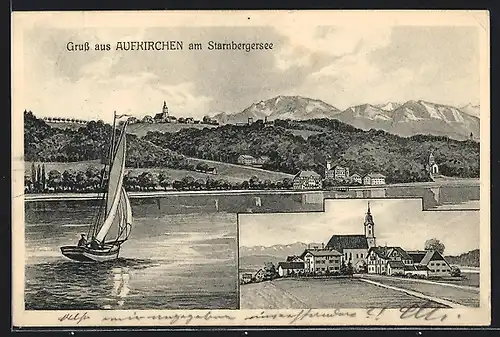 AK Aufkirchen am Starnbergersee, Ortspartie mit Kirche, Uferpartie