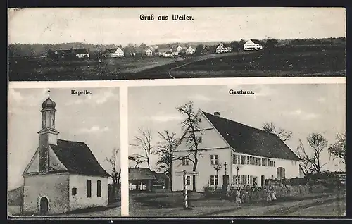 AK Weiler, Gasthaus, Kapelle, Ortspanorama aus der Ferne