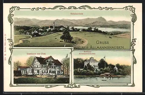 AK Allmannshausen, Gasthaus zur Post, Schloss, Totalansicht mit Umgebung