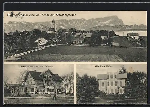 AK Oberallmannshausen bei Leoni /Starnberger See, Gasthaus zur Post J. Leinbach, Villa Klara Ziegler, Ortsansicht