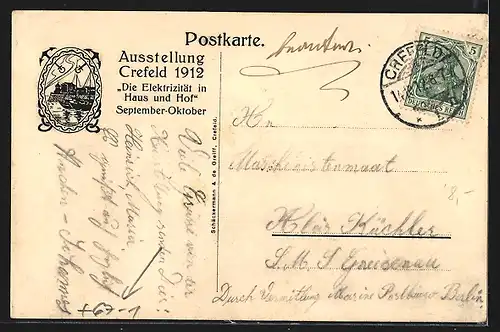 AK Krefeld, Ausstellung 1912, Die Elektrizität in Haus und Hof, Gasthaus, Innenansicht