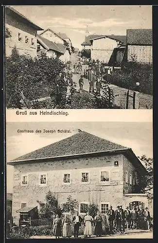 AK Heindlschlag, Gasthaus des Joseph Schätzl, Strassenpartie