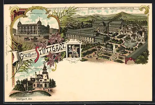 Lithographie Ganzsache Württemberg PP11F44: Stuttgart, Ausstellungsplatz, Landesgewerbemuseum, Elektrizitäts-Haus