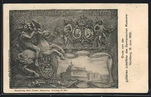 Künstler-AK Ganzsache Bayern PP15C43 /03: Nürnberg, Goldene Jubelfeier des Germanischen Museums 1902