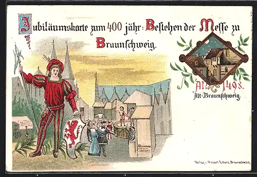 Lithographie Braunschweig, 400 Jähriges Bestehen der Melle zu Braunschweig