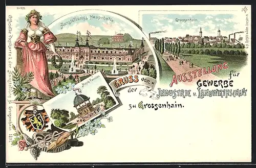 Lithographie Grossenhain, Ausstellung für Gewerbe Industrie und Landwirtschaft, Musik-Pavillon